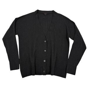 Quince Cotton Cashmere Blend Cardigan Charcoal Gray Button Front Lightweight M